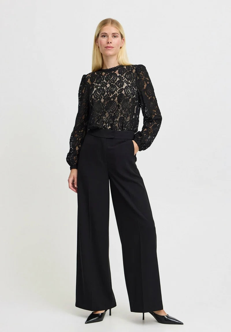 b.young BXGilace Floral Lace Blouse - Black