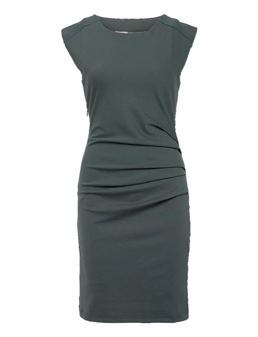 Kaffe KAindia Balsam Green Ruched Side Bodycon Dress – Round Neck Cap Sleeves Knee Length | Women